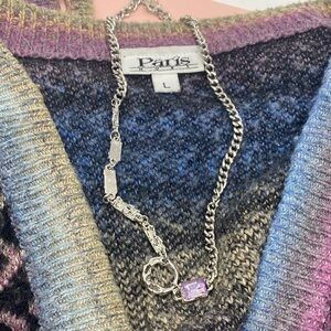 Silver Necklace with Purple Gemstone